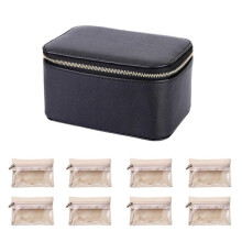 (Preto) Conjunto de 8 estojos compactos para joias, ideais para organizar acessórios e viagens. Feitos em couro PU rosa.
