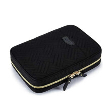 Estuche portátil para guardar joyas (negro) con bolsillos transparentes para viajes y uso diario, organizador de joyas, color rosa