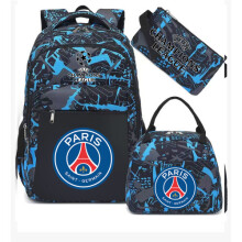 (Blue Paris) Football star peripheral backpack student schoolbag three-piece lunch bag pencil bag children men's style