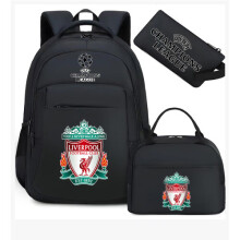 (Black Liverpool) Football star peripheral backpack student schoolbag three-piece lunch bag pencil bag children men's style