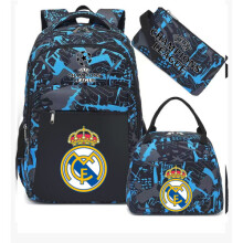 (Blue Real Madrid) Football star peripheral backpack student schoolbag three-piece lunch bag pencil bag children men's style