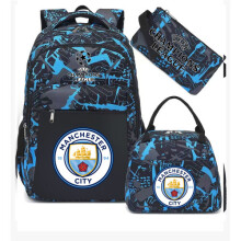 (Blue Manchester City) Football star peripheral backpack student schoolbag three-piece lunch bag pencil bag children men's style