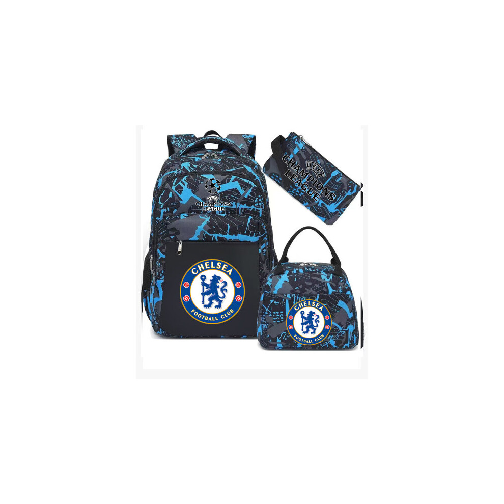 Eapoy (Blue Chelsea) Football Star Peripheral Backpack Student Schoolbag Three-Piece Lunch Bag Pencil Bag Children Men's Style