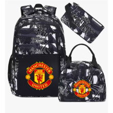 (Grey Manchester United) Football star peripheral backpack student schoolbag three-piece lunch bag pencil bag children men's style