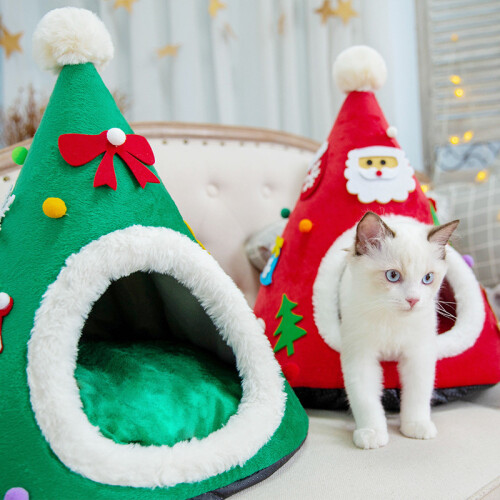 Χριστουγεννιάτικο σπίτι για γάτες σε σχήμα δέντρου, άνετη σκηνή για κατοικίδια 2
