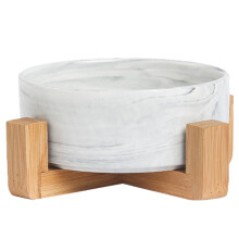 Eleganter Keramik-Napf mit Marmorstruktur, gesundes und sicheres Material, ungiftig und bleifrei, mit Holzständer für Hunde, Katzen und Welpen.