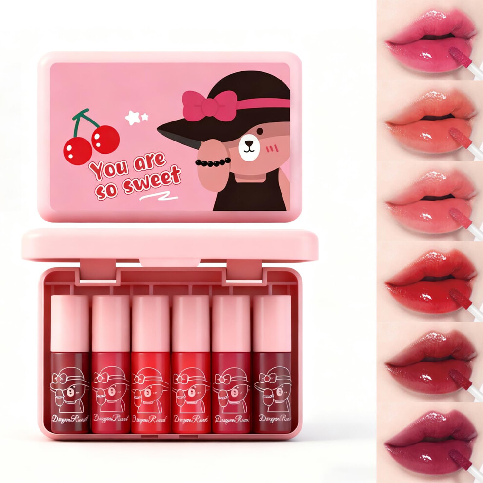 6 Colors Long Lasting Waterproof Lip Gloss Set with Moisturizing Liquid Lipstick and Cheek Tint