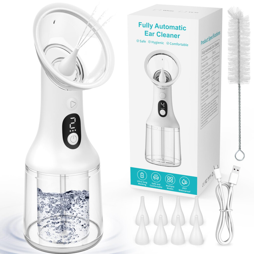 Electric Ear Wax Removal Kit with 200ml Waste Tank, USB Rechargeable, 4 Modes, IPX7 Waterproof