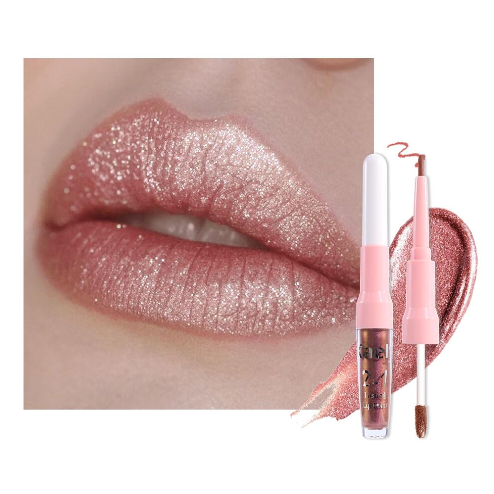 Metallic Nude Gold Lipstick and Lip Liner Duo 2in1 Waterproof Long Lasting Shimmer Finish