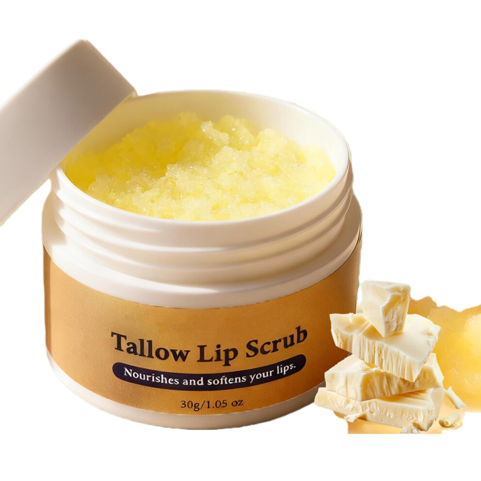 Beef Tallow Lip Scrub Exfoliator with Vitamins for Dry Chapped Lips Moisturizing Brightening Care