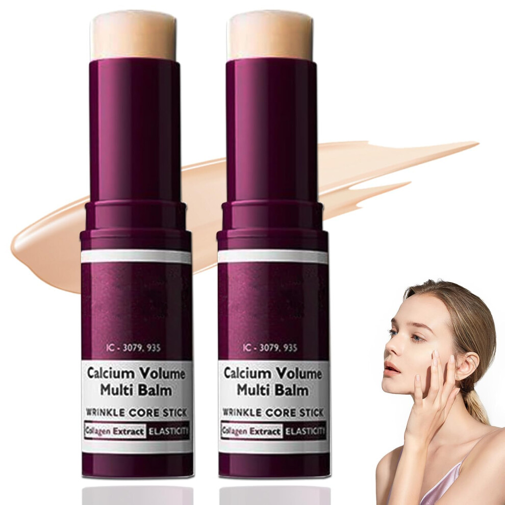 Calcium Multi Balm Stick with Collagen Moisturizer for Face Eyes Lips Neck, Deep Hydration Wrinkle Care, 9g 2pcs