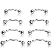 8 PCS Curved Barbells, Piercing Rook Earring for Eyebrow, Lip, Daith Rook ( Silver )