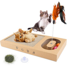 Griffoir pour chat, griffoir réversible, design unique et multifonctionnel avec accessoire en plumes pour faire ses griffes et s'amuser.