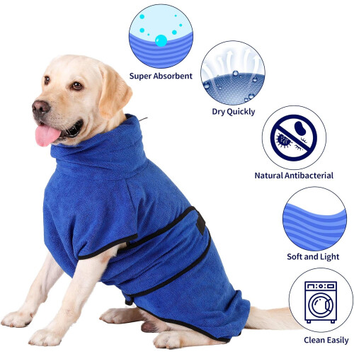 Pet Comfort Hero, Μπλε Μπουρνούζι για Σκύλους από Βαμβάκι με Μικροΐνες, Υπεραπορροφητική 1