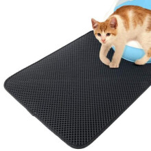 Non Slip Cat Litter Mat with Double Layer Design, Easy Clean Honeycomb Pattern Waterproof Urine Proof Mat for Your Furry Friend (Black, 55x70Cm)