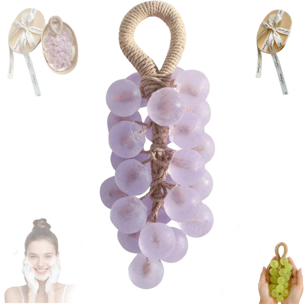 Purple Handmade Grape Soap On A Rope With Realistic Design And Gift Box, Crystal Cluster