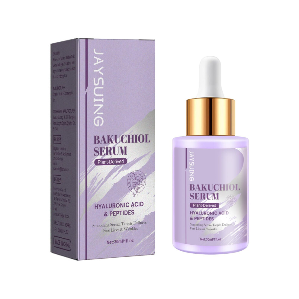 Bakuchiol Serum with Hyaluronic Acid and Peptides, PlantBased AntiAging Face Serum 30ml