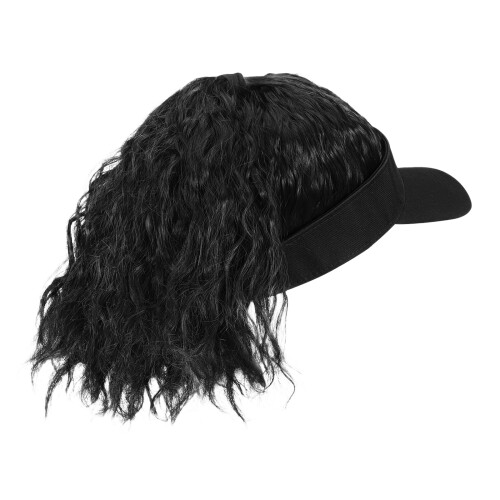 2Stk Schwarz Baseball Cap Mit Ponytail, Synthetische Haare, 1
