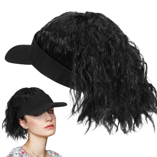 2Stk Schwarz Baseball Cap Mit Ponytail, Synthetische Haare, 2