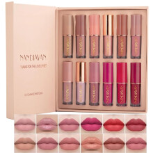 Mini Liquid Lipstick Set of 12 Waterproof Matte Smudge Proof Long Lasting Travel Size Gift for Women