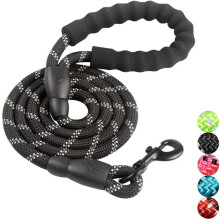 Strong Dog Leash with Harden Metal Clasp, Reflective Threads for Night Safety and Comfortable Foam Handle, 5FT Braided Nylon Leash for Small Medium La