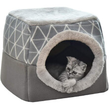 Comfortabel driehoekig kattenbed, winddichte en waterdichte halfgesloten cabine met afneembaar binnenkussen, opvouwbaar hondenbed voor binnen en