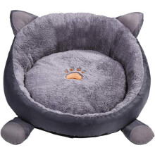 Halfgesloten kattenmand, hoogwaardig materiaal, zelfverwarmend kattenbed met 3D-kattenoortjes, geschikt voor binnenkatten en kleine honden, grijs, L