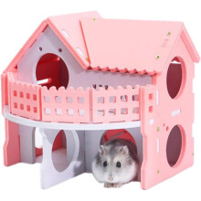 Cabana de madeira natural de dois andares para abrigo de pequenos animais, decoração ecológica para gaiolas, com alta dureza e durabilidade, ideal