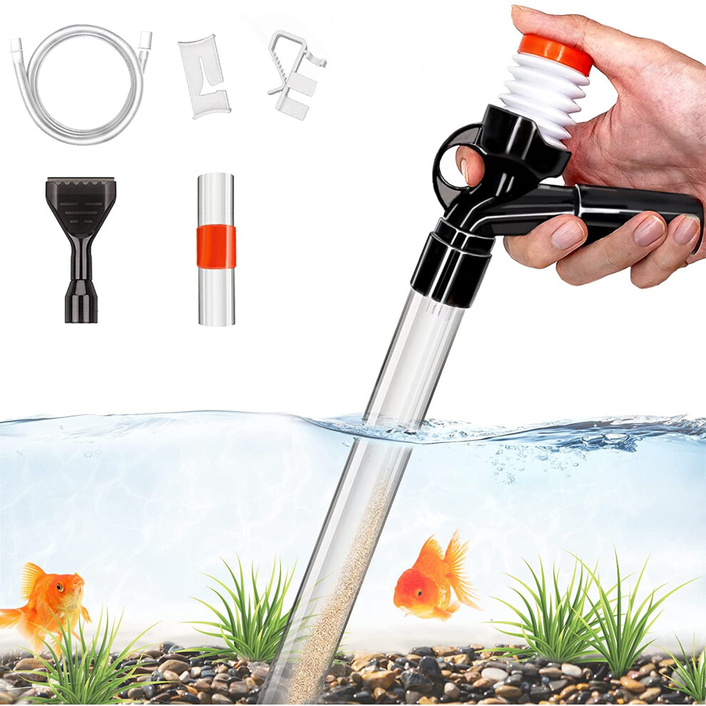 Aquarium Gravel Cleaner, Manual Press Sand Washing Aquarium Siphon Vacuum Cleaner with Water Hose Controller Clamp for Quick Water Changer