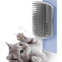 Catnip Attraction, Self Groomer for Kittens and Puppies, Easy Installation with Screws or Double-Sided Glue, Softer Grey Hair Brush, Grooming Massage