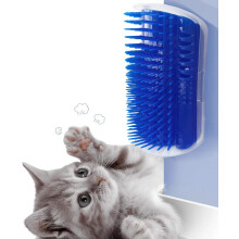Catnip Attraction, Self Groomer for Kittens and Puppies, Easy Installation with Screws or Double-Sided Glue, Softer Grey Hair Brush, Grooming Massage