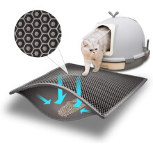 Alfombrilla para arenero apta para gatos, diseño plegable de doble capa con agujeros grandes, impermeable y antideslizante, fácil de limpiar para