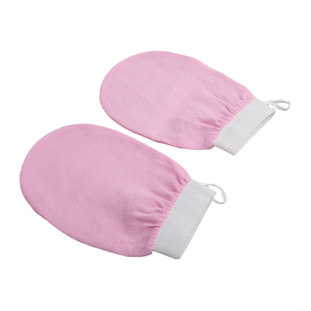 Pink Exfoliating Bath Mitt For Deep Skin Renewal, Hammam Body Scrub Glove, 2Pcs Rayon Spa Set