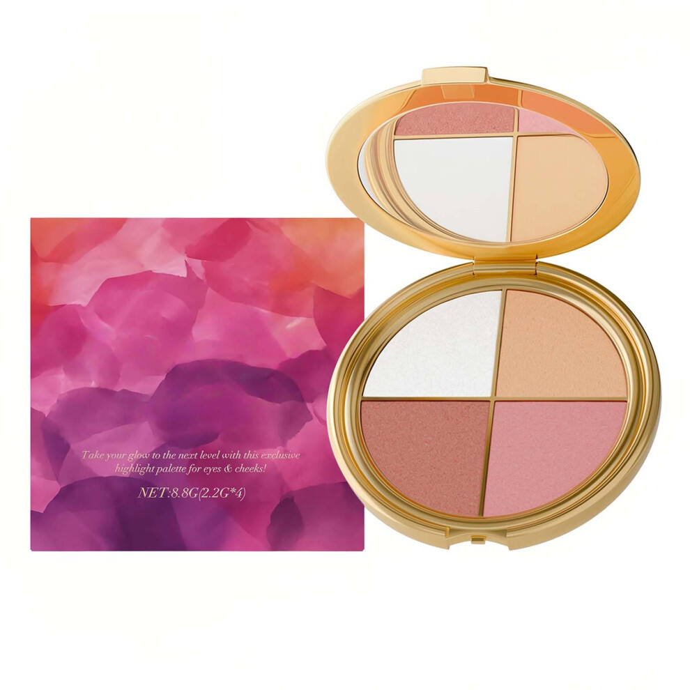 Eye and Cheek Palette with Highlighter and Contour, Matte and Shimmer Finish, Longwearing Color