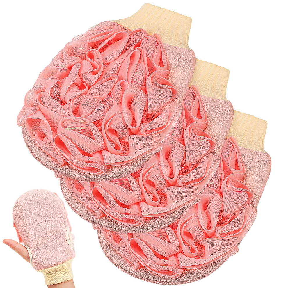 Exfoliating Gloves 3 Pack DoubleSided Bath Mitt with Body Scrubber for Dead Skin Removal