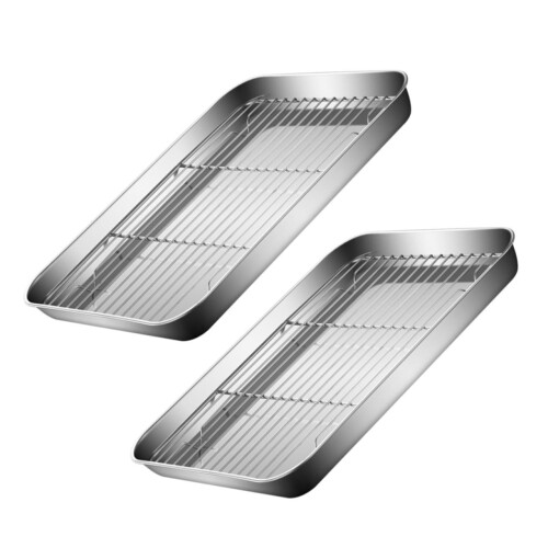 2 Sets Stainless Steel Baking Rack Stackable Oven Cooling Rack NonStick for Roasting and Steaming