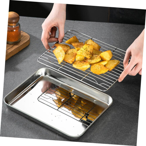 2 Sets Stainless Steel Baking Rack Stackable Oven Cooling Rack NonStick for Roasting and Steaming 1
