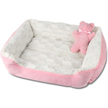 Refúgio para animais de estimação: Sofá-cama rosa médio para animais de estimação. O design côncavo proporciona o máximo conforto e