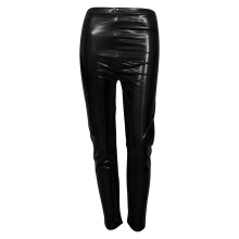 1St Zwarte Dames Leren Leggings Elastische Taille Broek