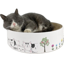 Krabbak voor katten, uniek ovaal ontwerp, krabvlak van gegolfd papier voor gezond slijpen van de klauwen, beschermt gewrichten en kussentjes tijdens