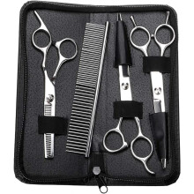 Kit de tesouras para tosa de cães, fabricado com maestria. Design ergonômico que garante conforto durante uso prolongado. Tesouras de aço