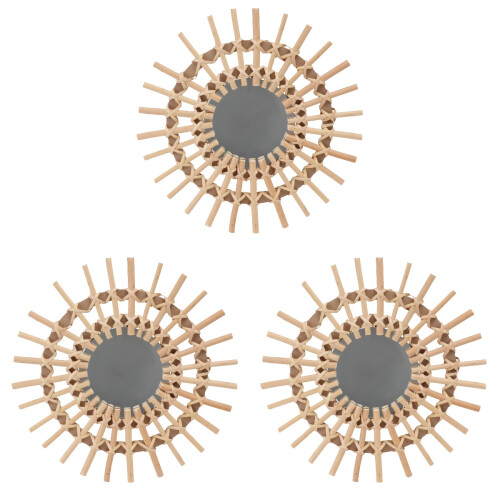 3 Pack Rattan Wall-Mounted Mirror Woven Decorative Photographing 1
