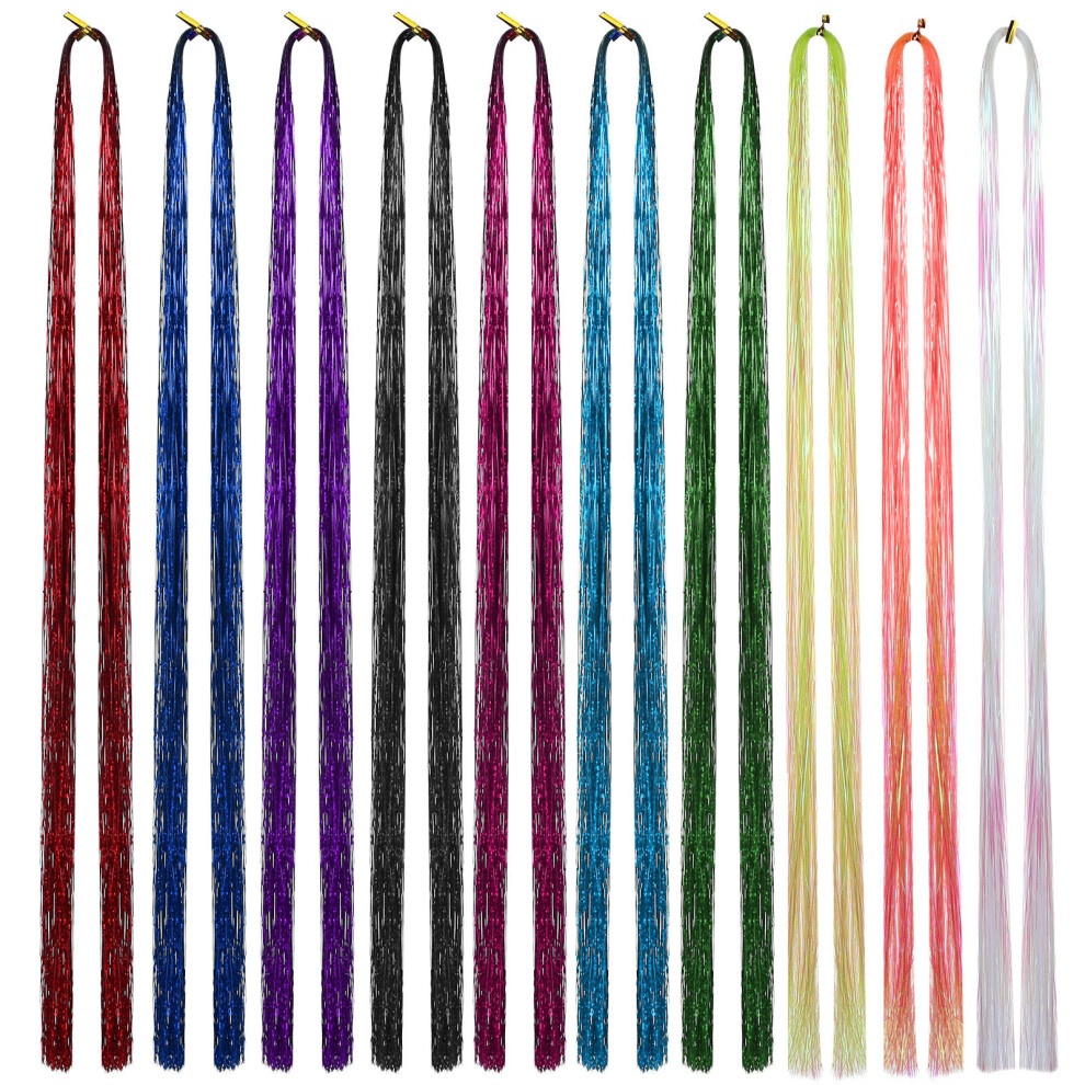 Solustre 80Pcs Rainbow Hair Tinsel K-Silk Decorative Hair Strings For Braids
