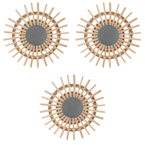 3 Pack Rattan Wall-Mounted Mirror Woven Decorative Photographing 2