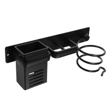 2Pcs Wall Hair Dryer Holder Black Aluminum Storage Rack