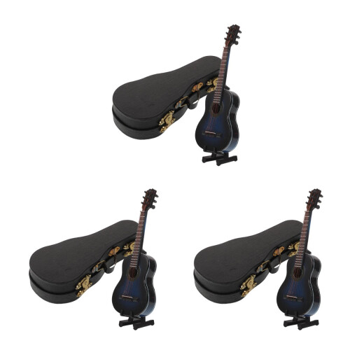 3 Pièces Guitare Miniature En Bois Avec Support Et Étui 2