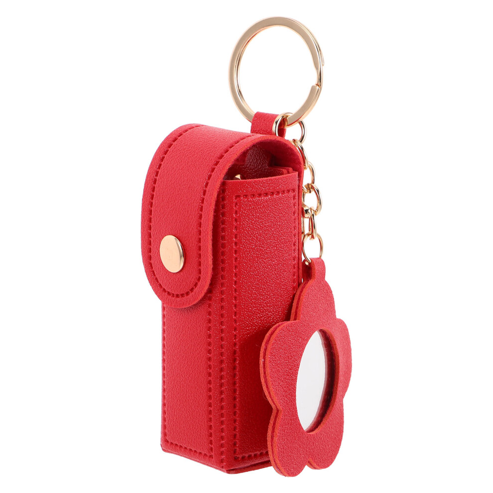 Happyyami Red 3Pcs Travel Lipstick Wallet Keychain Pu Portable Makeup Case