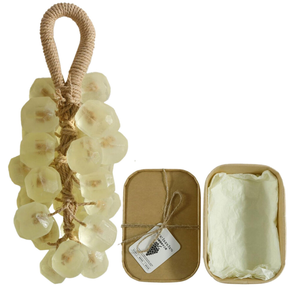 Beige Handmade Jasmine Soap On A Rope With Decorative Grape Design, Cold Process Glycerin Set