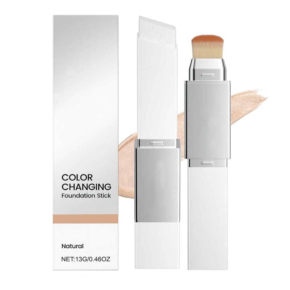 Color Changing Foundation Stick with Brush, Dewy Finish Korean Cream Stick, Natural Shade