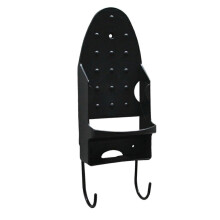 Ironing Board Holder Wall Mounted Iron Storage Caddy with Hooks for Door, Black Iron and Ironing Board Organizer